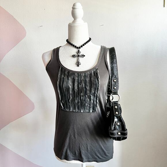 Gray Ruffle Front Tank Top, Office Siren Minimalist Casual‎ Boho Vintage Small - Picture 1 of 7